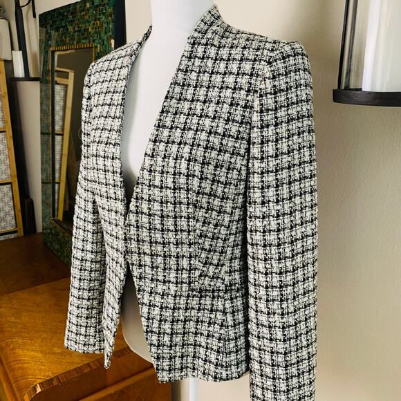 Calvin Klein Size 8 Women's Tweed Blazer Jacket Black White Preppy Work - Picture 4 of 9